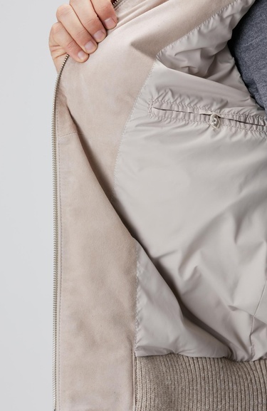  Network Erkek Bej Triko Detaylı Deri Mont