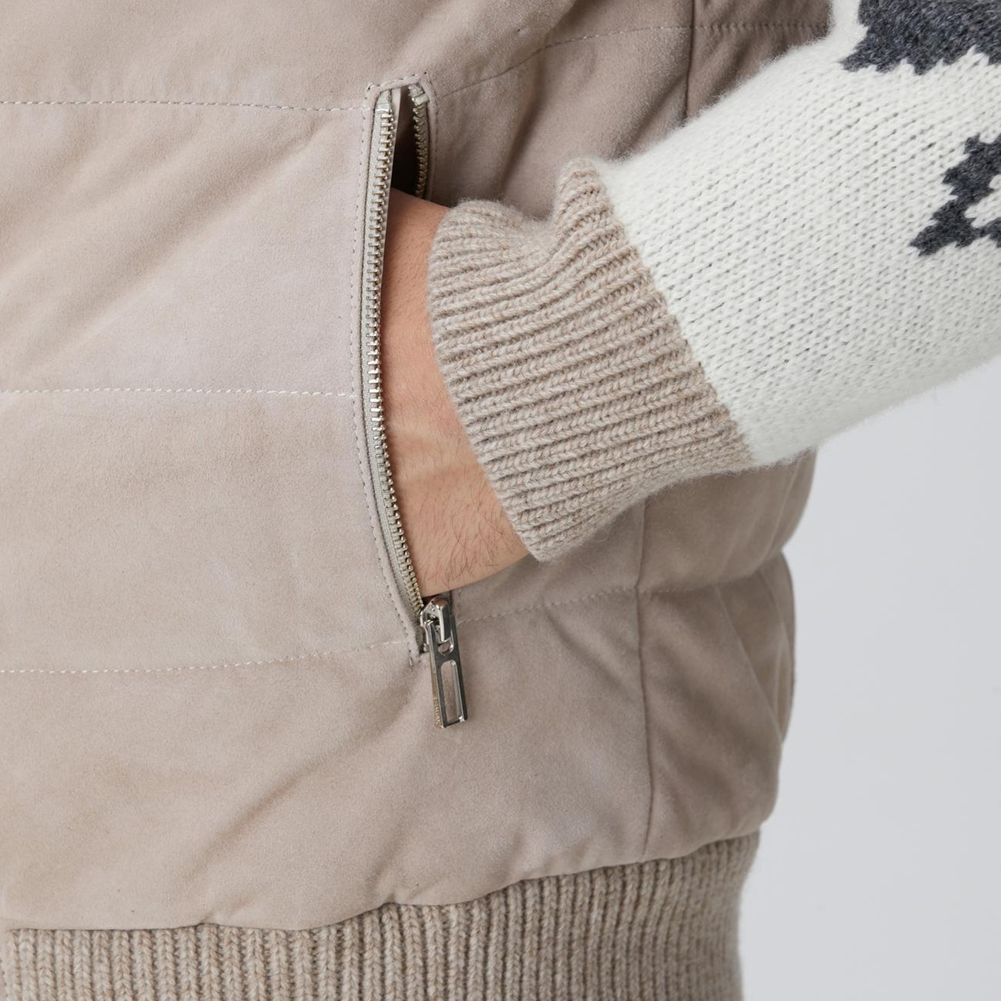 Network Erkek Bej Triko Detaylı Deri Mont