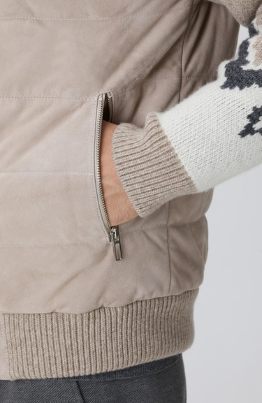  Network Erkek Bej Triko Detaylı Deri Mont