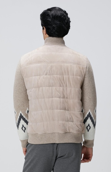  Network Erkek Bej Triko Detaylı Deri Mont