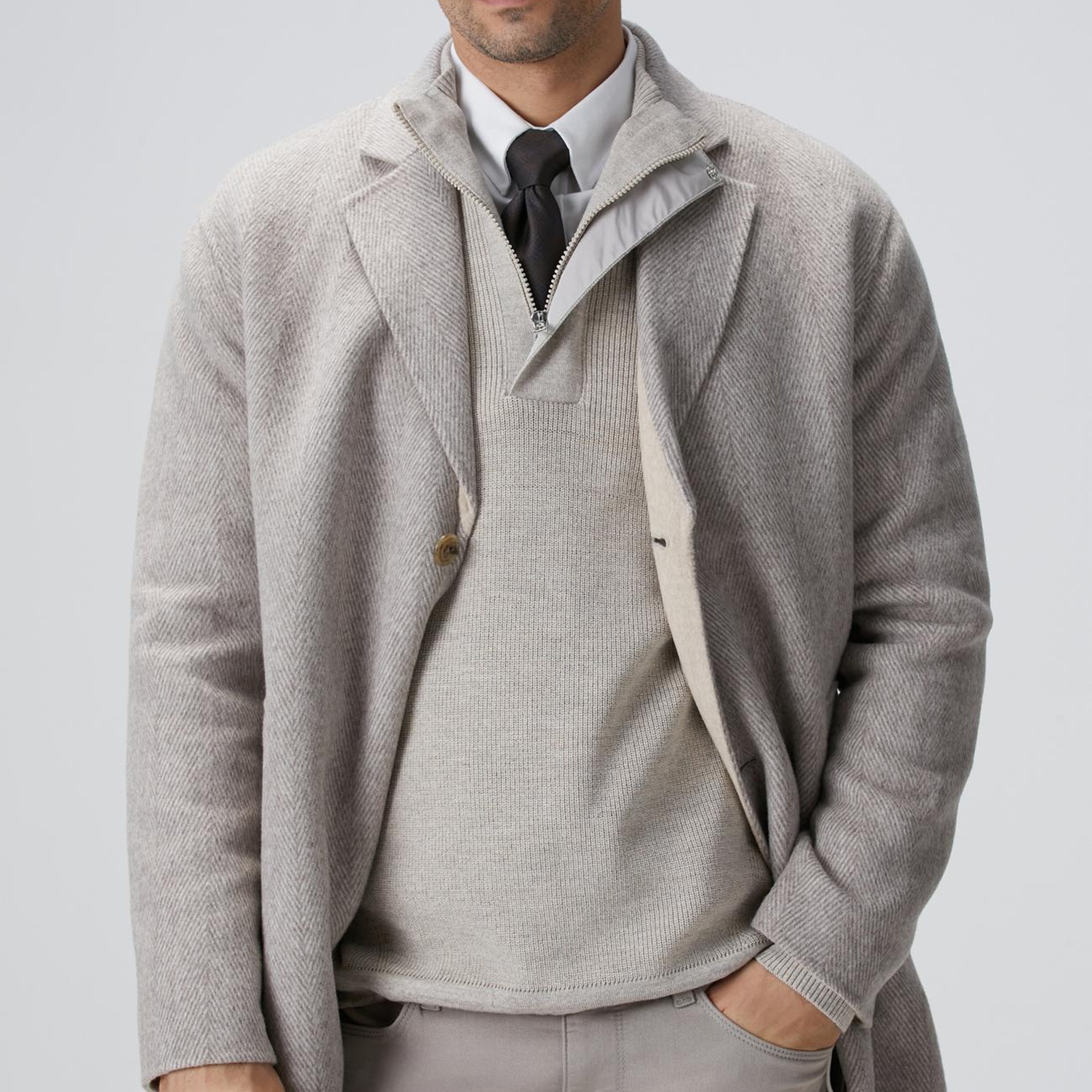 Network Erkek Bej Melanj Yün Karışımlı Palto