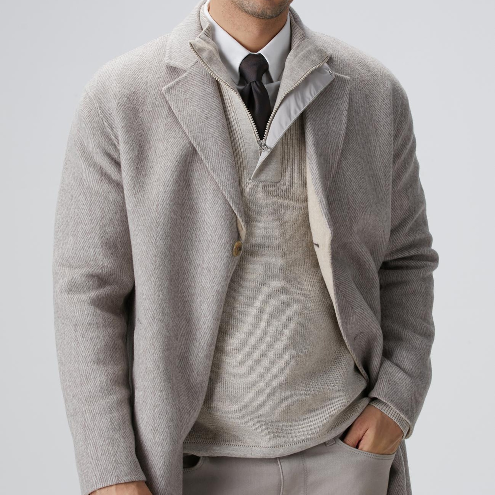 Network Erkek Bej Melanj Yün Karışımlı Palto