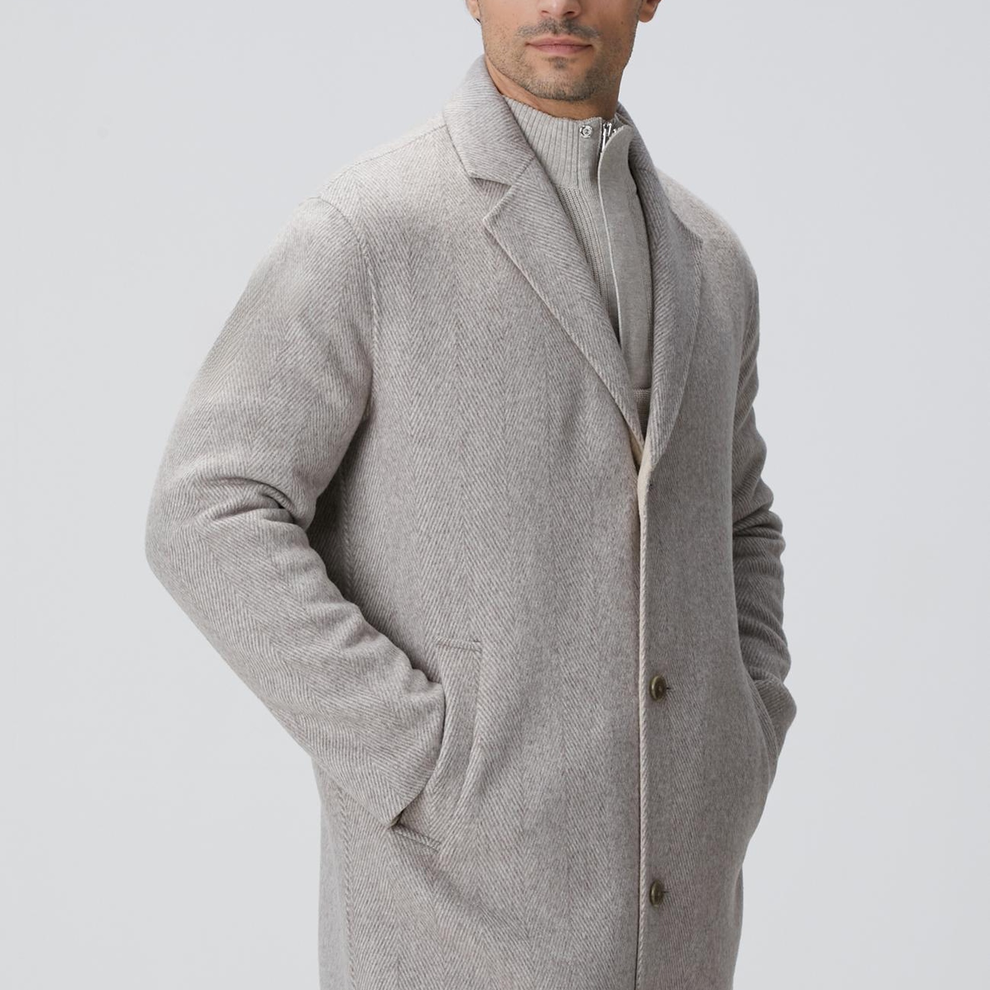 Network Erkek Bej Melanj Yün Karışımlı Palto