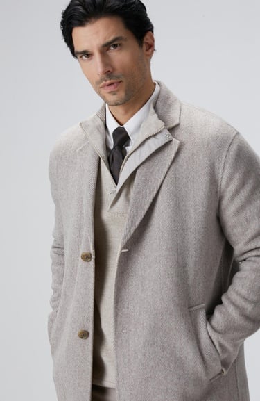  Network Erkek Bej Melanj Yün Karışımlı Palto
