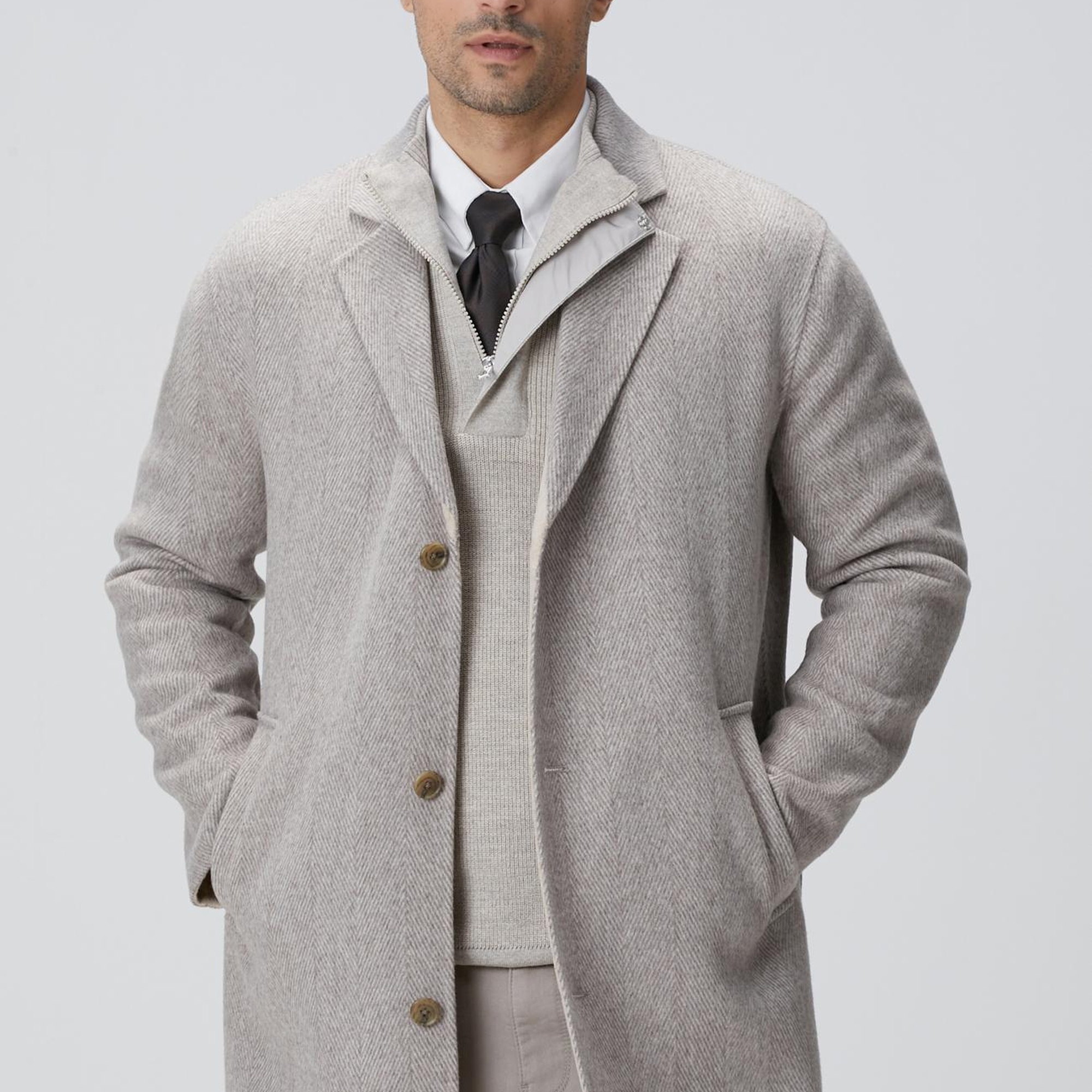 Network Erkek Bej Melanj Yün Karışımlı Palto