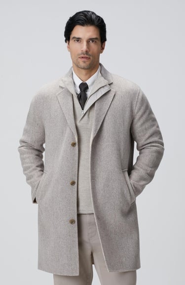  Network Erkek Bej Melanj Yün Karışımlı Palto