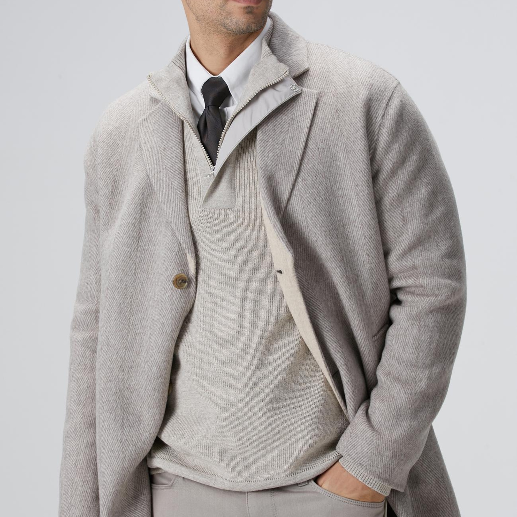 Network Erkek Bej Melanj Yün Karışımlı Palto