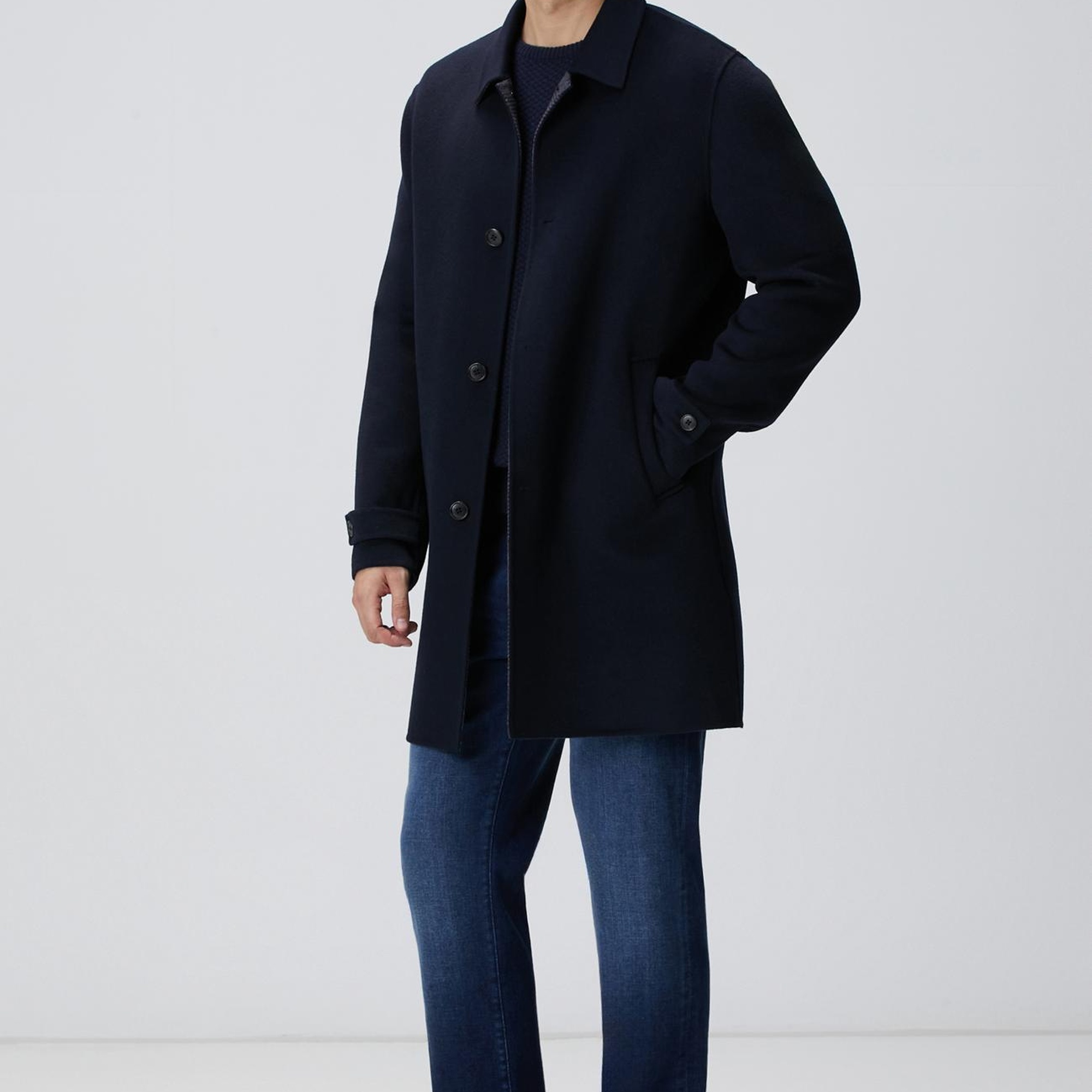 Network Erkek Lacivert Yün Karışımlı Palto