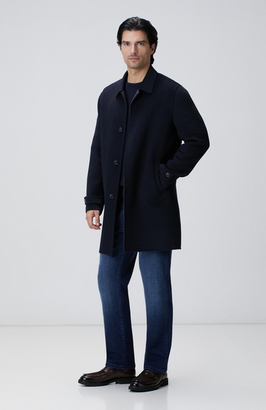  Network Erkek Lacivert Yün Karışımlı Palto