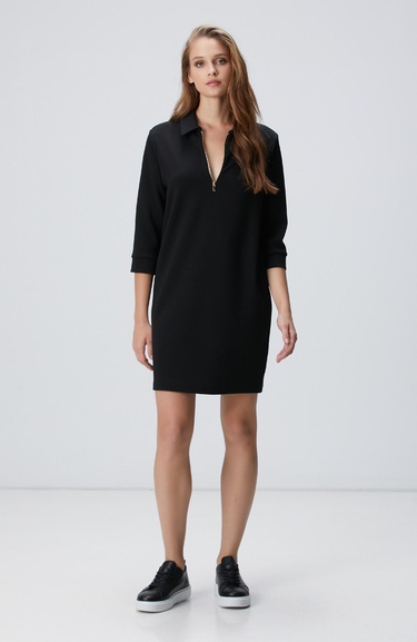  Network Kadın Siyah Polo Örme Elbise