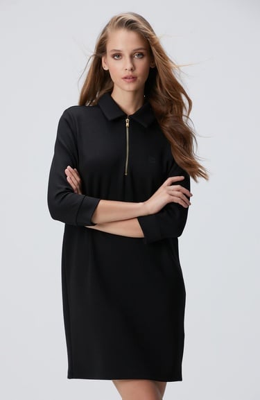  Network Kadın Siyah Polo Örme Elbise