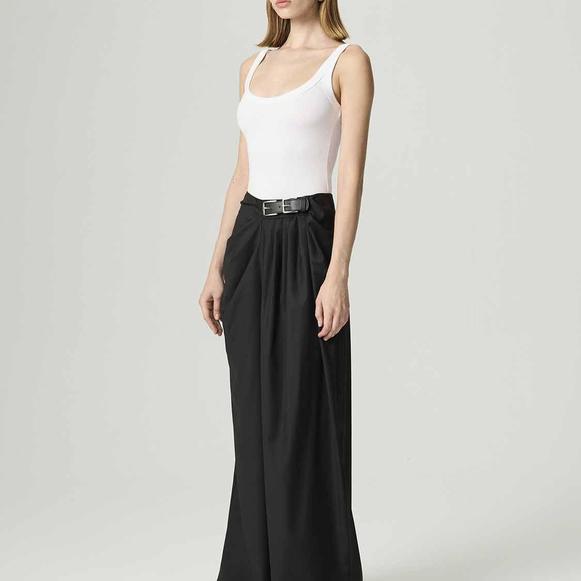 Çift Tokalı Kemer Detaylı Pantolon