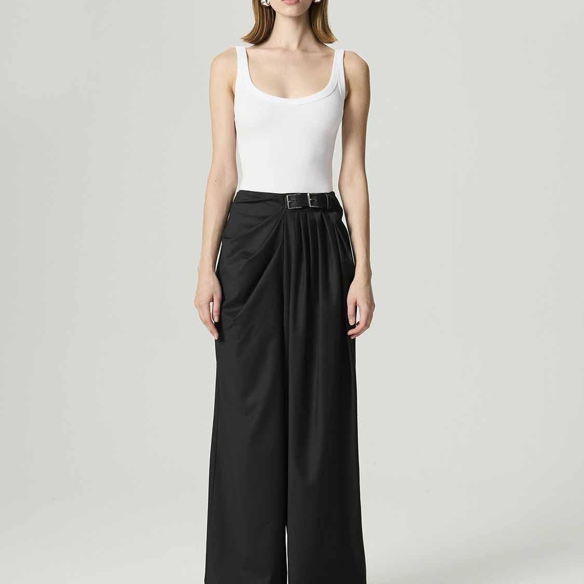 Çift Tokalı Kemer Detaylı Pantolon