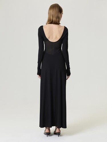  Transparan Detaylı Maxi Elbise