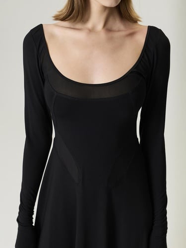  Transparan Detaylı Maxi Elbise