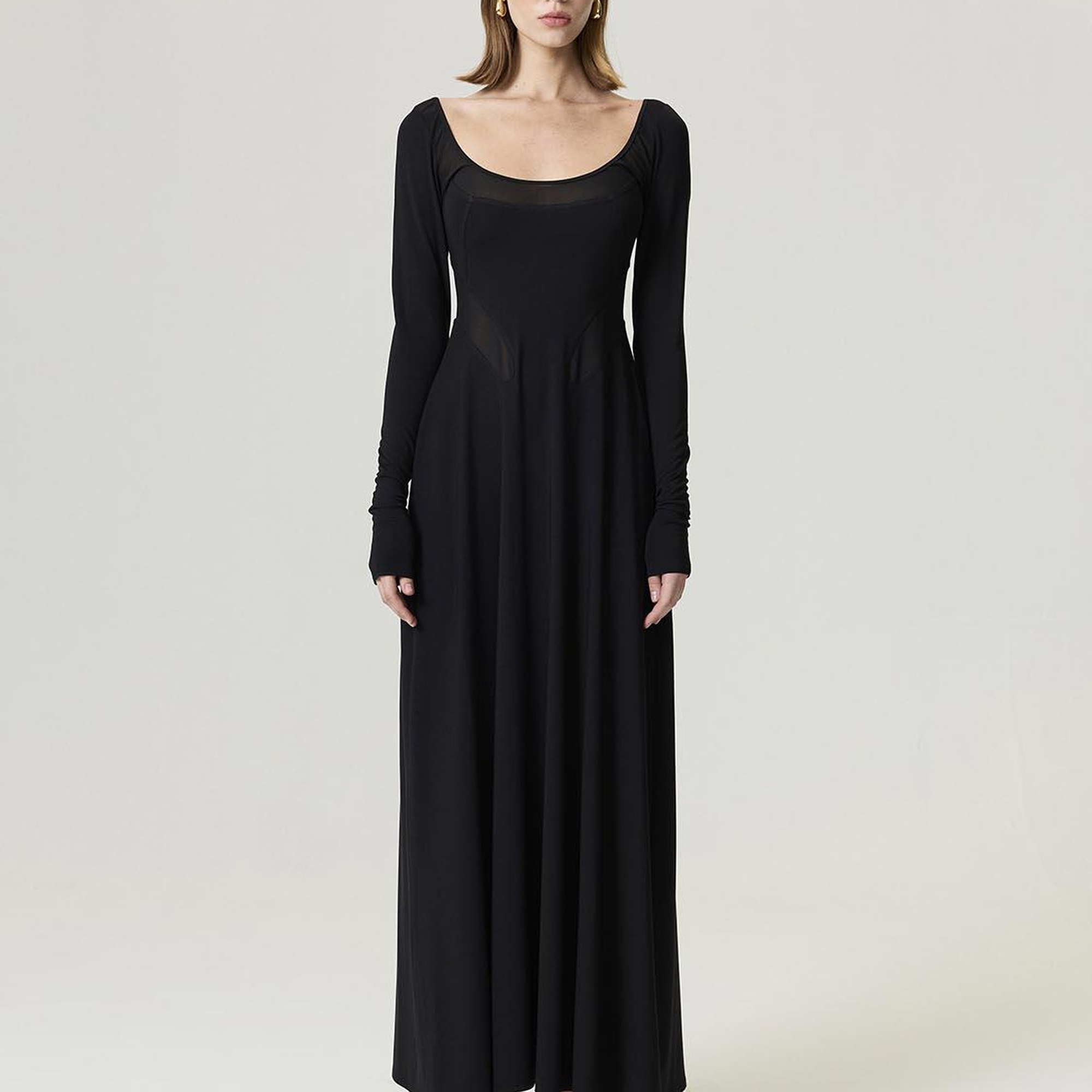 Transparan Detaylı Maxi Elbise