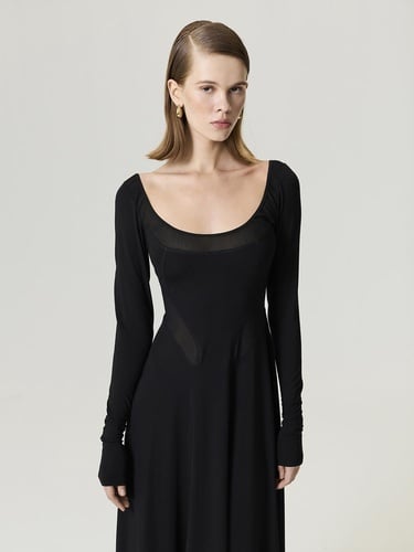  Transparan Detaylı Maxi Elbise