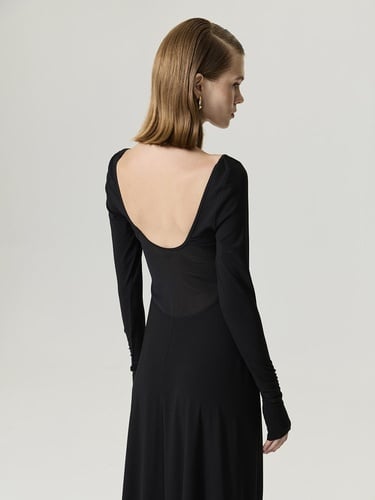  Transparan Detaylı Maxi Elbise