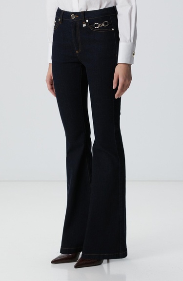  Network Kadın İndigo Aksesuarlı Flare Kalıp Denim Pantolon