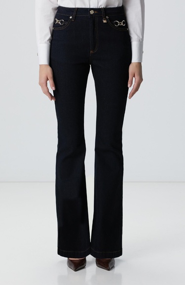  Network Kadın İndigo Aksesuarlı Flare Kalıp Denim Pantolon