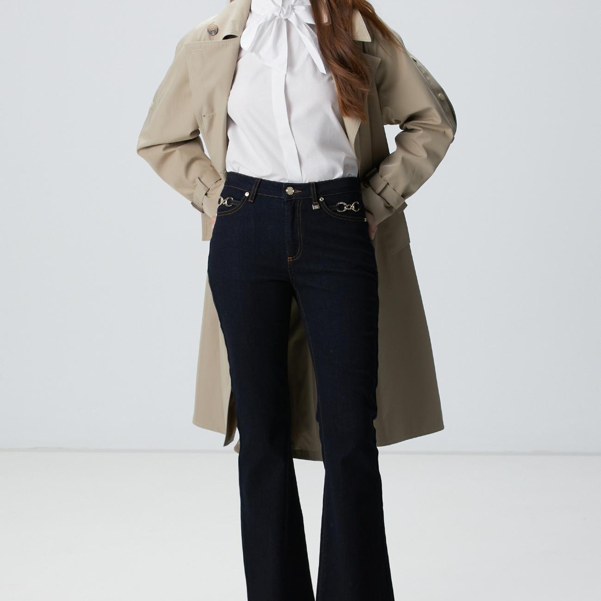 Network Kadın İndigo Aksesuarlı Flare Kalıp Denim Pantolon