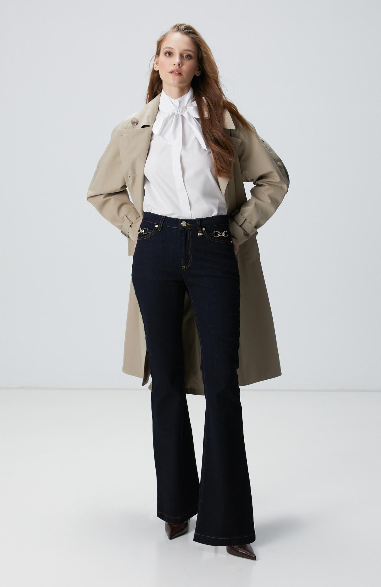  Network Kadın İndigo Aksesuarlı Flare Kalıp Denim Pantolon