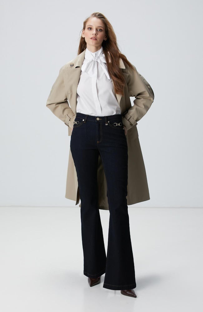  Network Kadın İndigo Aksesuarlı Flare Kalıp Denim Pantolon