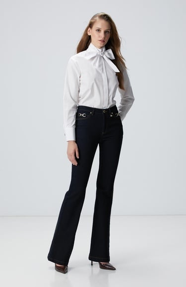  Network Kadın İndigo Aksesuarlı Flare Kalıp Denim Pantolon