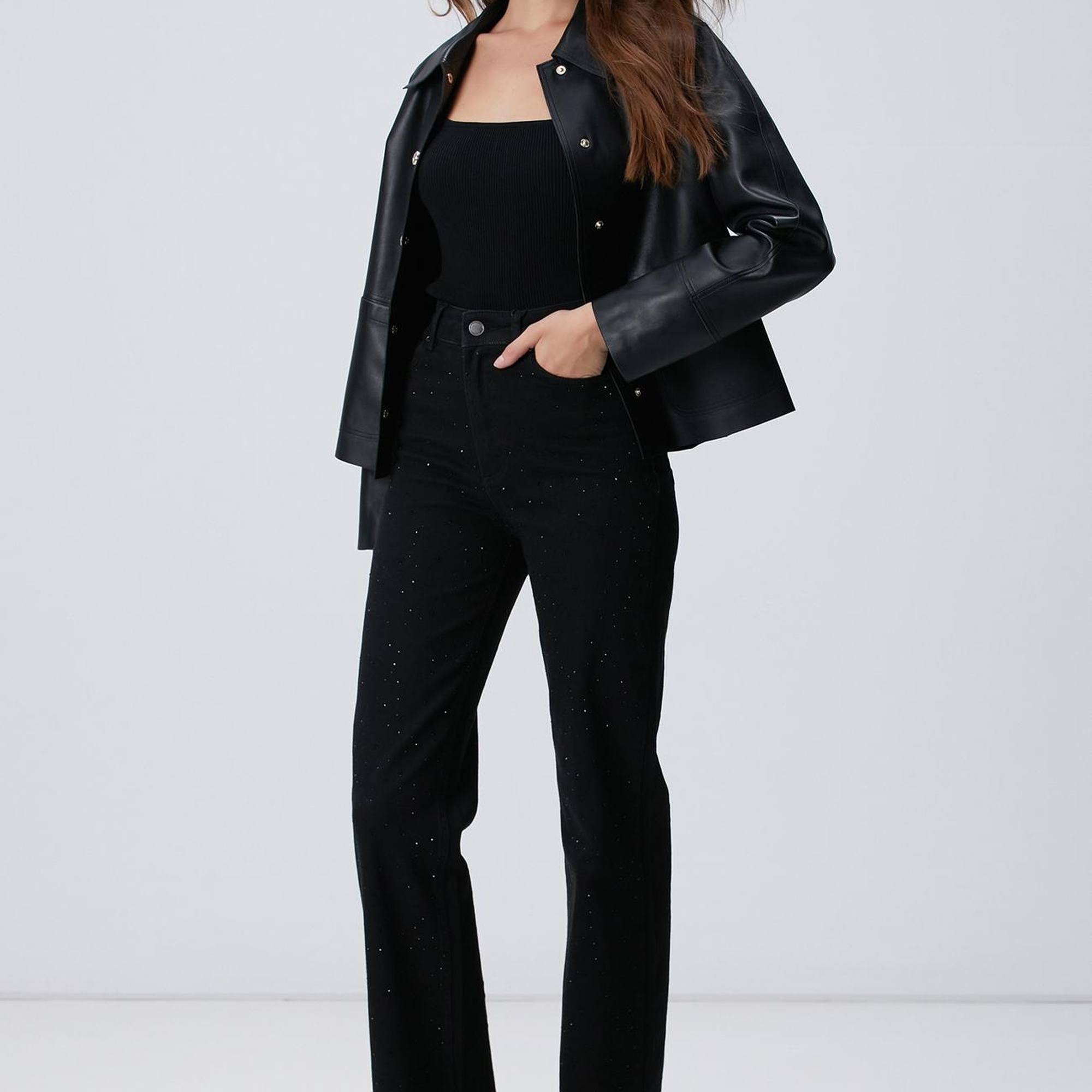 Network Kadın Siyah Geniş Paça Taşlı Pantolon