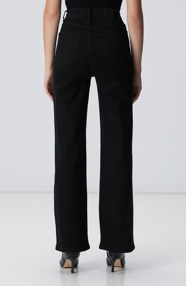  Network Kadın Siyah Geniş Paça Taşlı Pantolon