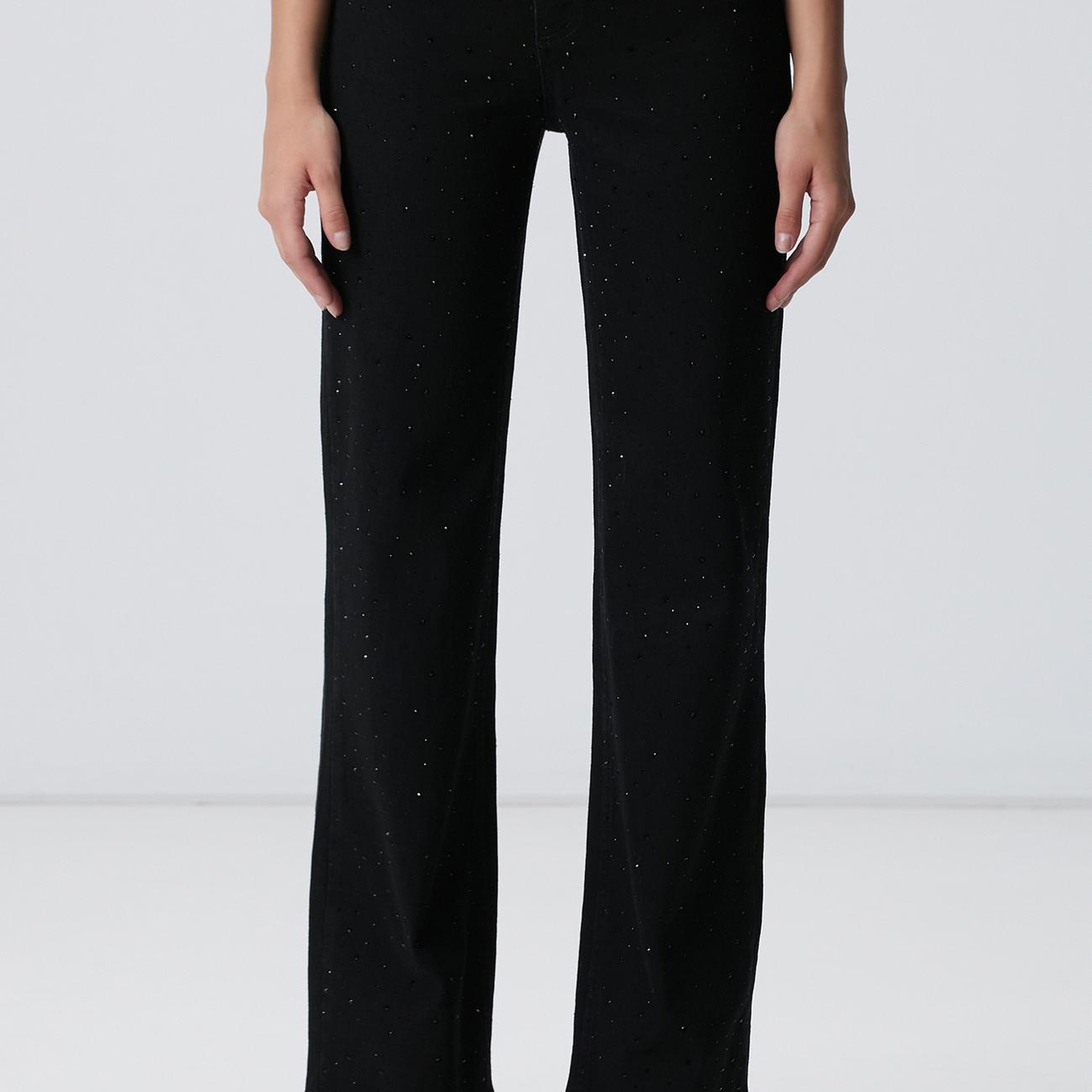 Network Kadın Siyah Geniş Paça Taşlı Pantolon