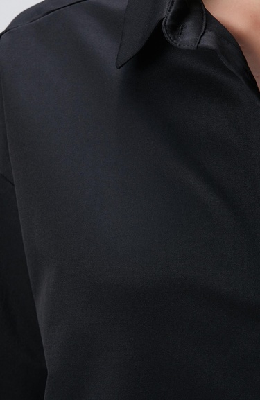  Network Kadın Siyah Roba Dikiş Detaylı Oversized Gömlek