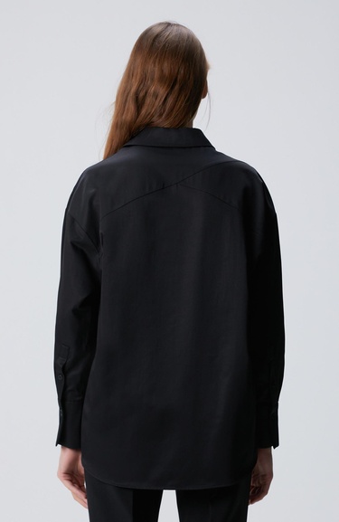  Network Kadın Siyah Roba Dikiş Detaylı Oversized Gömlek