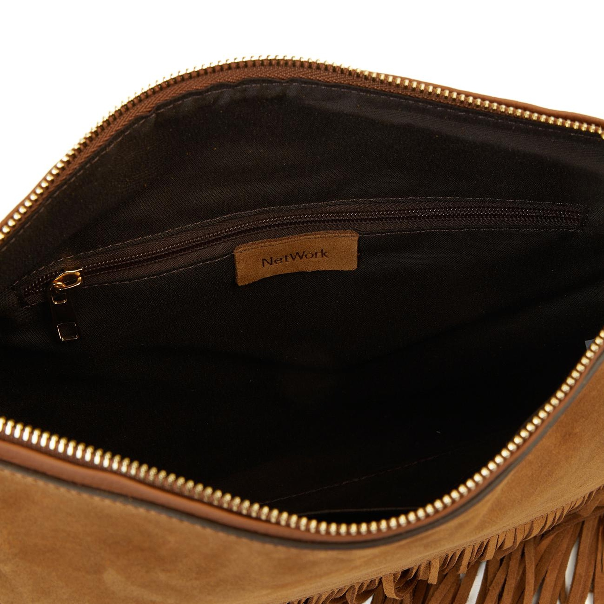 Network Kadın Taba Püsküllü Süet Clutch