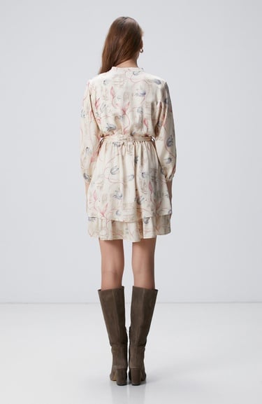  Network Kadın Açık Bej Desenli Mini Elbise