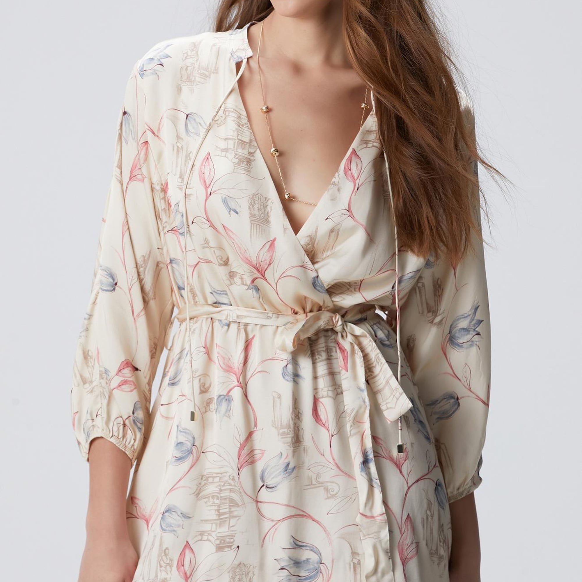 Network Kadın Açık Bej Desenli Mini Elbise