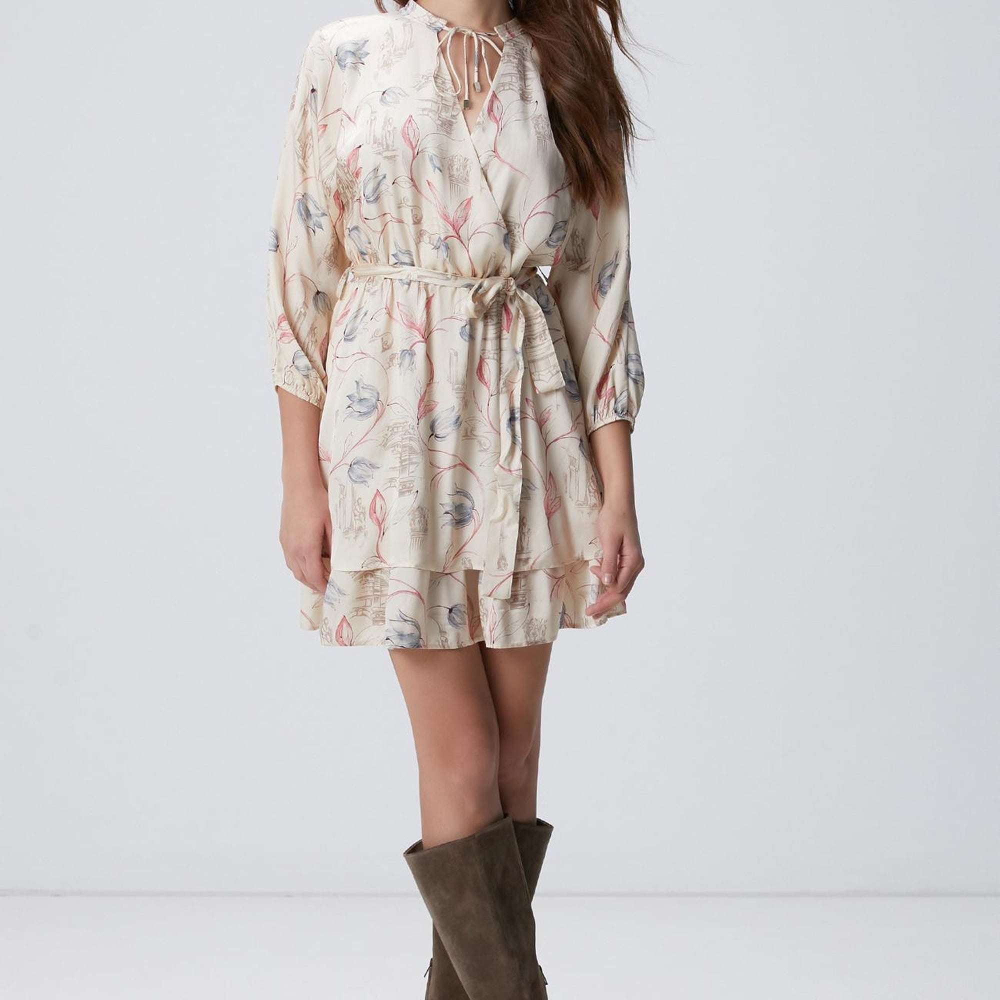 Network Kadın Açık Bej Desenli Mini Elbise