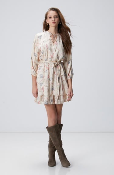  Network Kadın Açık Bej Desenli Mini Elbise