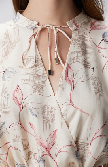  Network Kadın Açık Bej Desenli Mini Elbise