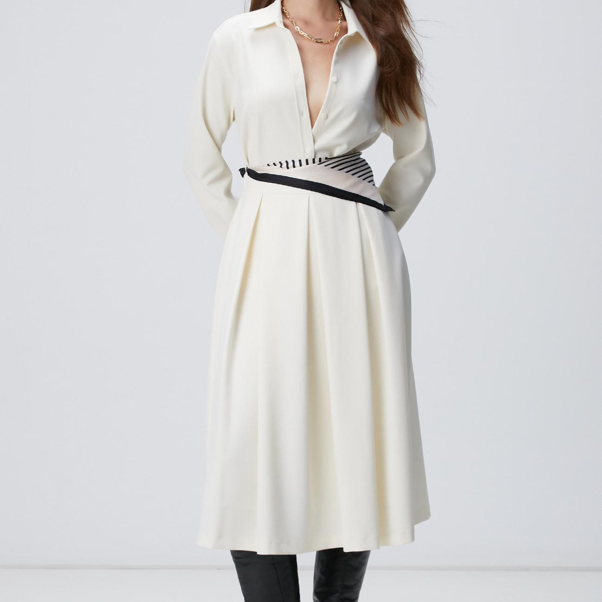 Network Kadın Kırık Beyaz Pileli Midi Boy Etek