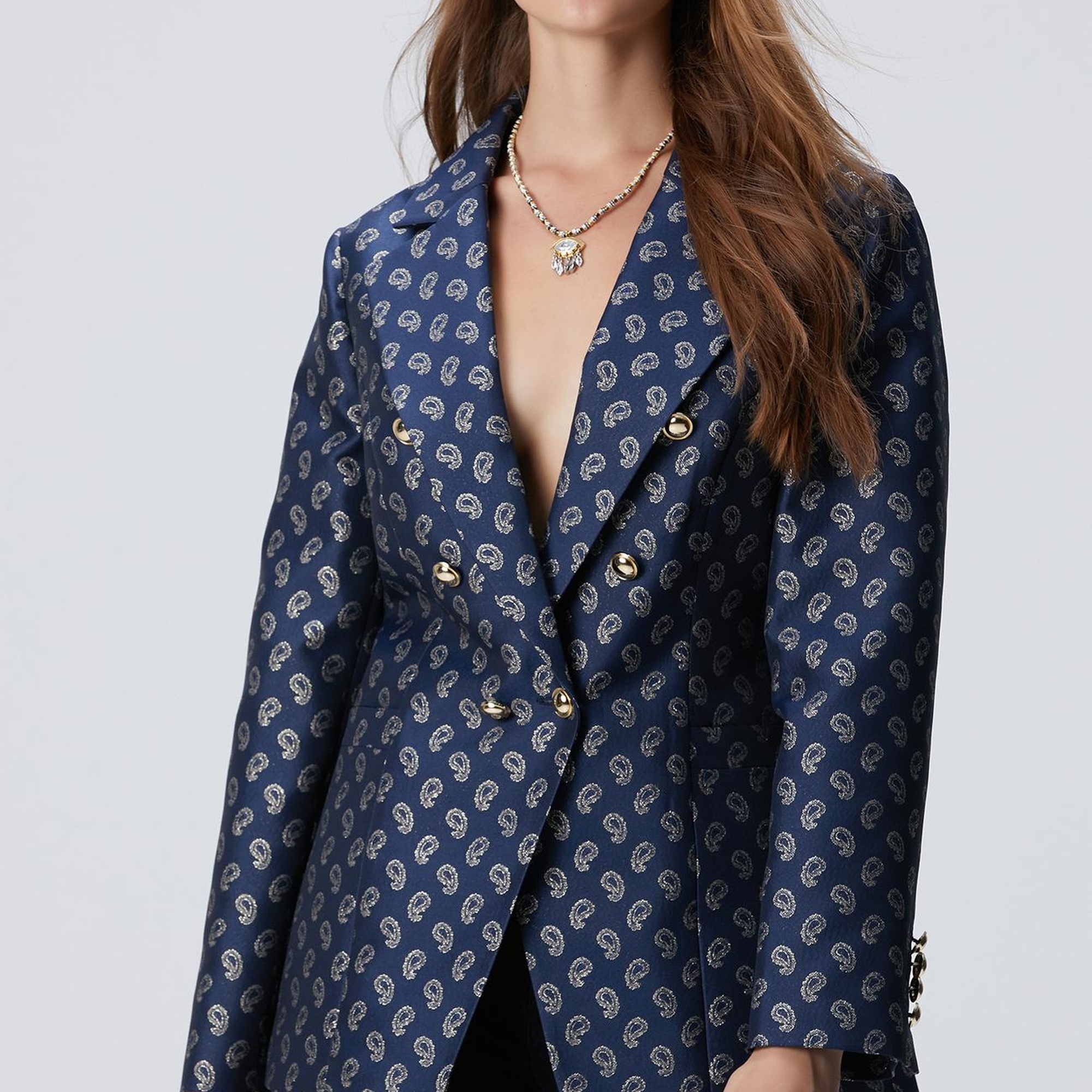 Network Kadın Lacivert Jakar Desenli Ceket