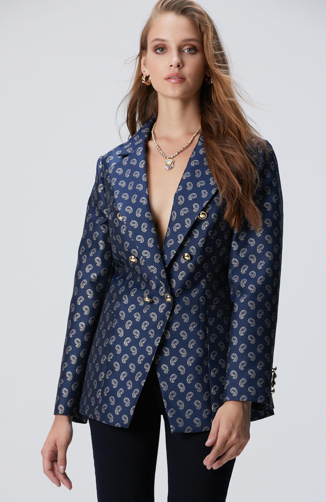  Network Kadın Lacivert Jakar Desenli Ceket