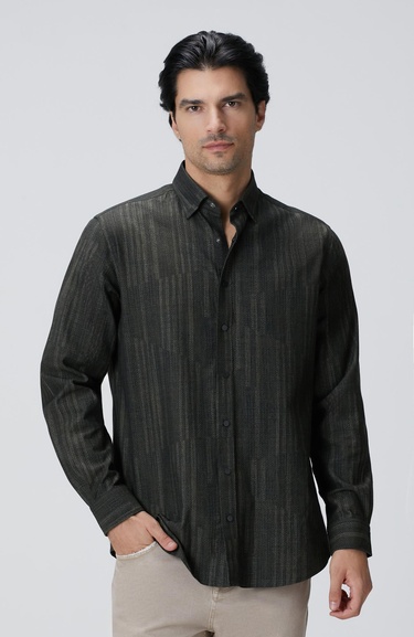  Network Erkek Haki Baskılı Gömlek