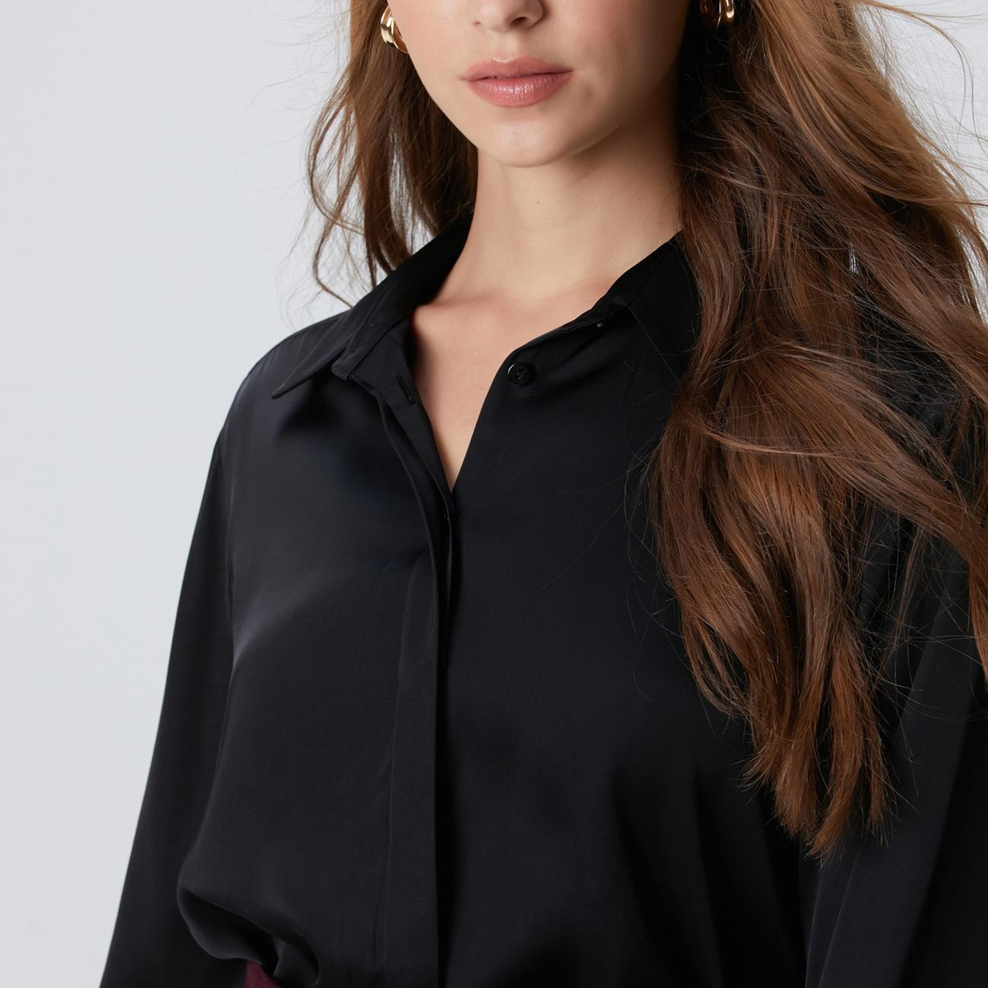 Network Kadın Siyah Saten Gömlek