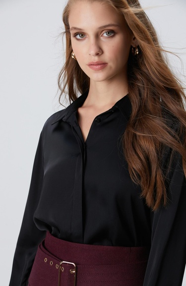  Network Kadın Siyah Saten Gömlek