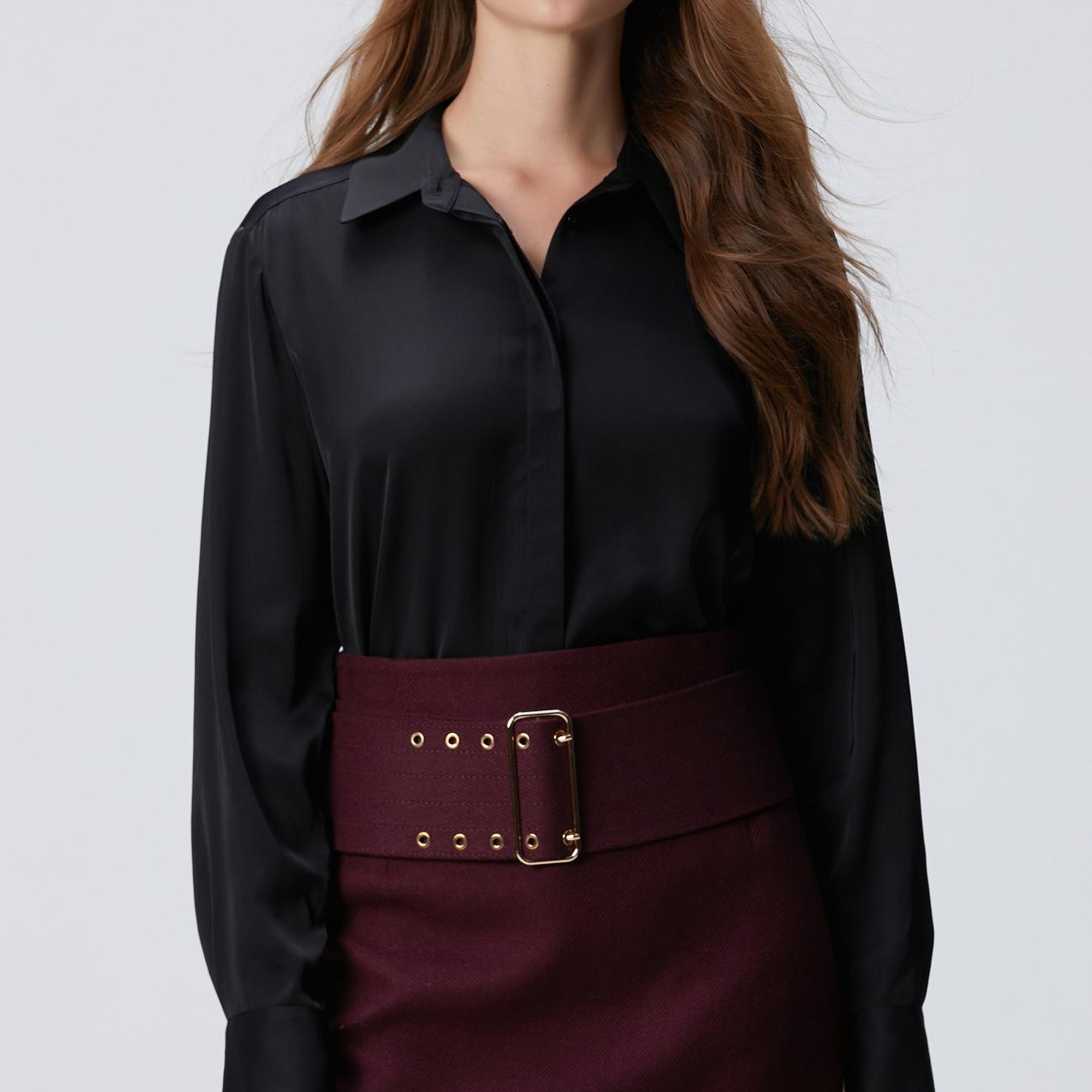 Network Kadın Siyah Saten Gömlek