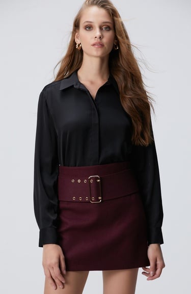  Network Kadın Siyah Saten Gömlek