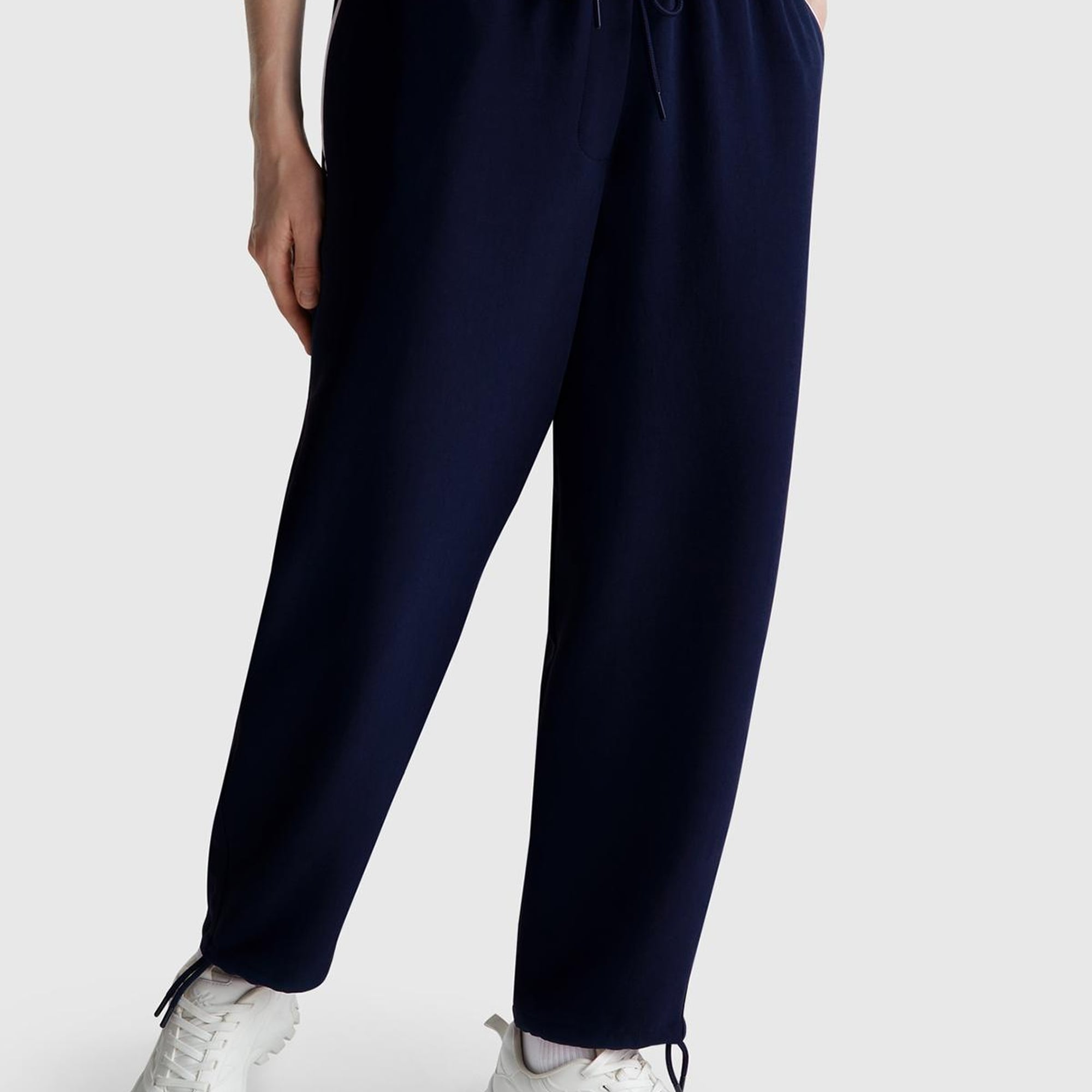 Kadın Lacivert Beli Bağcıklı Cepli Pantolon