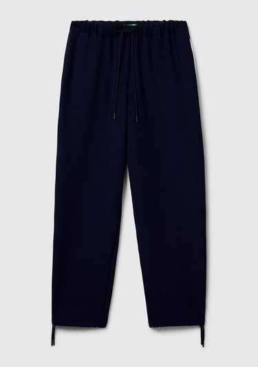  Kadın Lacivert Beli Bağcıklı Cepli Pantolon