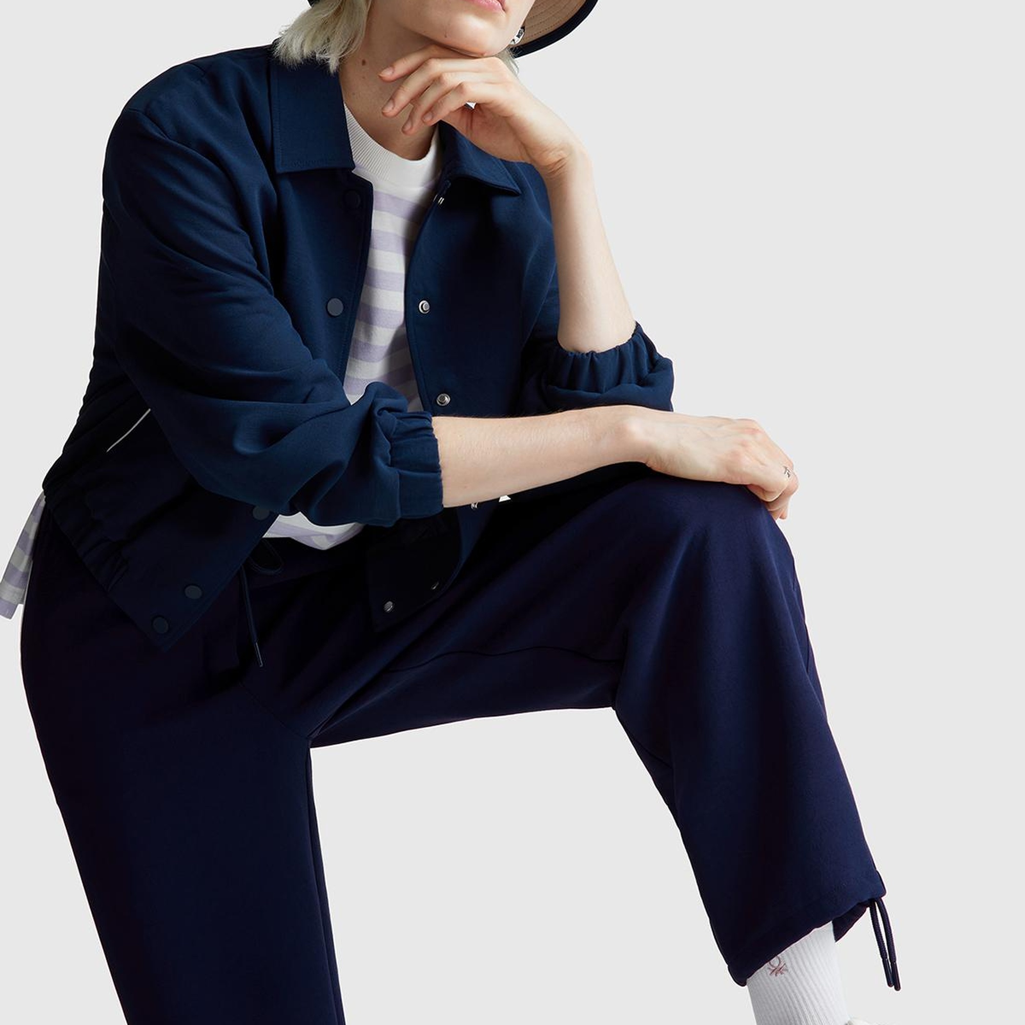 Kadın Lacivert Beli Bağcıklı Cepli Pantolon